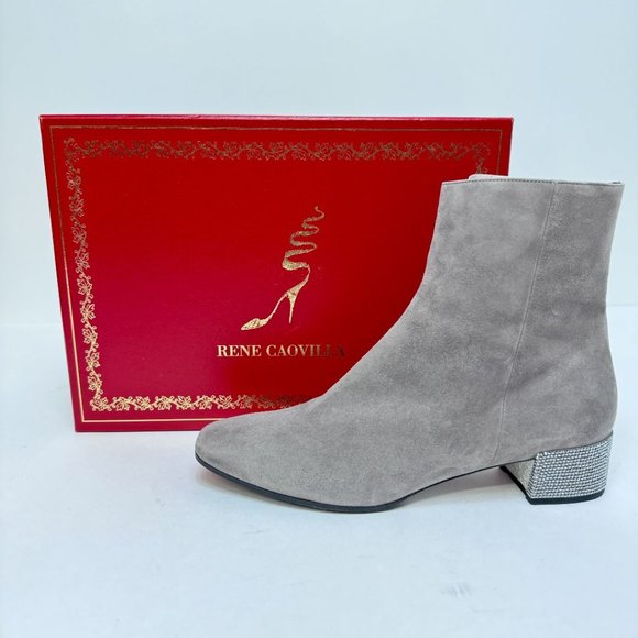 Rene Caovilla Suede w/ Rhinestone Heel Booties Gray Silver - Picture 8 of 9